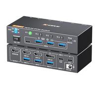 YOUTINGHDAV Commutateur KVM 4K 4 PC 1 Moniteur HDMI DP USB-C, Commutateur KVM USB 3.0 4 ports 4K@60Hz pour 4 ordinateurs partageant un clavier, une souris et 1 moniteur HDMI, avec alimentation secteur