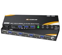 YOUTINGHDAV Commutateur KVM 8K 4 PC 1 Moniteur HDMI 8K@60Hz 4K@144Hz, Commutateur KVM HDMI2.1 USB 3.0 4 Ports pour 4 PC Partage Clavier, Souris, avec 4 Câbles USB, Adaptateur et Télécommande par Câble