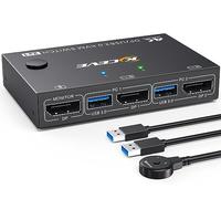 YOUTINGHDAV Commutateur KVM DisplayPort 4K @ 144 Hz, 2 PC 1 Moniteur, USB 3.0 pour 2 Pièces PC, 4 Appareils, Clavier, Souris avec Moniteur