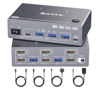 YOUTINGHDAV Commutateur KVM USB 3.0 HDMI 2 PC 2 moniteurs avec EDID, 8K @ 60Hz & 4K @ 144Hz, double moniteur KVM Switch Share clavier souris, 4 ports USB 3.0, télécommande filaire, adaptateur