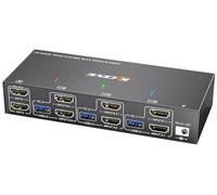 YOUTINGHDAV KVM Commutateur 3 PC 2 moniteurs HDMI, émulateur EDID, USB 3.0 HDMI2.0 KVM Switch Dual Monitor 4K @ 60Hz pour 3 pièces clavier, souris, télécommande filaire (4K HDMI 3 en 2 sorties KVM)