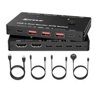 YOUTINGHDAV KVM et Switch 2 PC 2 Moniteur USB C, KVM Switch Dual Moniteur HDMI pour 2 ordinateurs portables, 2 ports USB C MST, type C 65W PD pour ordinateur portable, 2 HDMI out