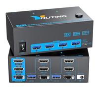 YOUTINGHDAV KVM Switch 2 PC Triple Moniteur HDMI + DisplayPort 4K@144Hz 8K@60Hz, USB 3.0 pour 2 PC avec Souris, Clavier et 3 Écrans