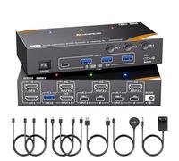 YOUTINGHDAV KVM Switch 3 PC 2 moniteurs USB-C, USB 3.0 Commutateur KVM Dual Monitor HDMI pour 2 ordinateurs portables, 1 ordinateur de bureau, 4 appareils USB 3.0, clavier, souris, 85 W -PD, 4K @ 60