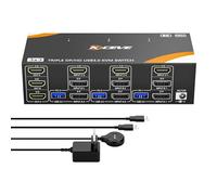 YOUTINGHDAV KVM Switch 3 PC 3 Moniteurs 8K@60Hz / 4K@144Hz, DisplayPort 1.4 HDMI 2.1 USB 3.0 KVM Switch Triple Monitor pour 3 PC Partage Souris, Clavier, Wired Remote(8K HD DP 3 in 3 out KVM)