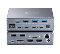 YOUTINGHDAV USB3.0 KVM Switch 2 PC 3 Moniteur USB C DP HDMI | KVM Switch USB C Dock pour 2 Laptops, 4K@60Hz, MST, 80W PD, Gigabit Ethernet, TF/SD Port, Wired Remote(4K USBC 2 in 3 out)