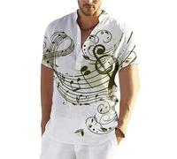 YouTownEU Chemise Henley pour Homme Notes de Musique Chemises Graphiques à col en V T Shirts à Manches Courtes à col Laval décontracté Tops de Plage d'été Chemisier d'extérieur
