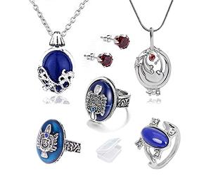 YouU 6 pièces Vampire Diaries Elena Verveine de médaillon et Katherine Collier Pendentif Charmant Daylight Walking Signet Damon's Sapphire Cristal Daylight Stefan Bague Clous d'oreilles