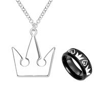 YouU Lot de 2 colliers Kingdom Hearts & Crowns Design Couronne de Sora & Roxas Anneaux Anime Cosplay Bijoux fantaisie Accessoires, 0, Métal, Pas de gemme