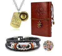 YouU - Lot de 23 pièces - En cuir synthétique - Pour cosplay - Pour journal d'écriture - Rechargeable - Collier Luffy - Bracelet en cuir synthétique - Avec pendentif squelette