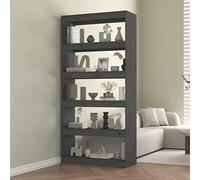 Youuihom Bibliothèque fine, séparateur de pièce, en pin massif, gris, 80 x 30 x 167,4 cm, avec 5 compartiments, robuste, pour salon, couloir