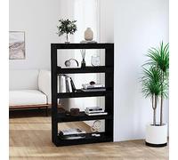 Youuihom Bibliothèque séparateur de pièce en pin massif noir, 80 x 30 x 135,5 cm, design fin, avec 4 compartiments, polyvalente pour couloir et salon