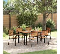 Youuihom Ensemble de Jardin Moderne 7 pcs Table 150x90 cm chaises polyrotin Bois Acacia Noir Robustes pour terrasse Balcon et Jardin