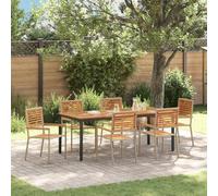 Youuihom Ensemble Salle à Manger de Jardin 7 pcs Table 200x100 cm Chaises Polyrotin & Bois d’Acacia Massif Beige Marron Structure Acier Stable pour Terrasse Balcon Extérieur