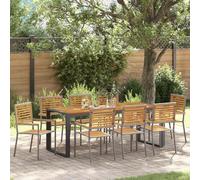 Youuihom Ensemble Salle à Manger Extérieur 9 pcs Polyrotin Gris Bois 200 x 80 x 75 cm Chaises Accoudoir Plat 8 Places Modernes & Robustes pour Jardin Terrasse