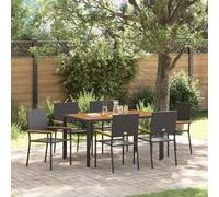 Youuihom Ensemble Salle à Manger Jardin 7 pcs Table 150x90 cm Verre Trempé Chaises Polyrotin Noir Bois Moderne & Robuste pour Terrasse Extérieur