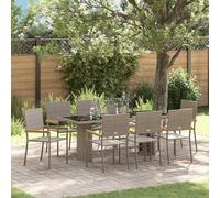 Youuihom Ensemble Salle à Manger Jardin 9 pcs 190x80 cm Table Verre trempé chaises Poly Rattan Gris Moderne Robuste pour terrasse Balcon Camping extérieur
