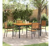 Youuihom Ensemble Table et chaises de Jardin 5 pcs Noir polyrotin Bois Acacia 150x90 cm Moderne Durable pour terrasse Balcon et Repas extérieur
