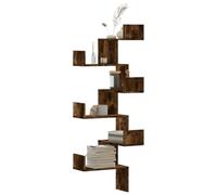 Youuihom Étagère d'angle murale en bois de chêne fumé, 45 x 45 x 147 cm, peu encombrante avec capacité de charge élevée, pour décoration de salon, chambre à coucher