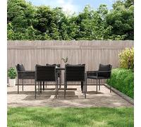 Youuihom Lot 6 fauteuils de Jardin extérieur Noir en résine tressée 54x61x83 cm avec Coussins Gris Mousse+Coton PP Robuste pour terrasse Balcon Camping