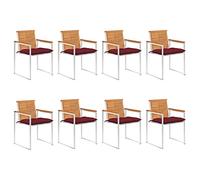 Youuihom Lot 8 Chaises de Jardin Extérieur Bois d'Acacia Massif 60x56x85 cm avec Coussin Bordeaux 7 cm Empilables Résistantes Intempéries pour Terrasse Balcon Camping Salle à Manger