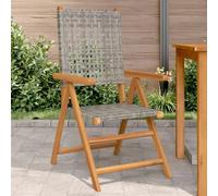 Youuihom Lot de 2 Chaises de Jardin Pliantes Bois d'Acacia Gris 57 x 70 x 109 cm Fonction Inclinaison Zero Gravity Résine Tressée pour Terrasse Balcon Camping Plage