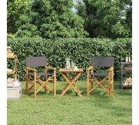 Youuihom Lot de 2 Chaises de Réalisateur Pliantes en Teck Massif 57 x 54,5 x 85 cm Accoudoirs Dossier Gris 100% Polyester Robustes pour Jardin Balcon Camping Terrasse