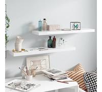 Youuihom Lot de 2 étagères flottantes en métal MDF blanc brillant avec système de montage invisible 90 x 23,5 x 3,8 cm pour salon, salle de bain, cuisine