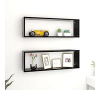Youuihom Lot de 2 étagères murales cubiques - Noir - 80 x 15 x 26,5 cm - En bois - Pour livres, décoration, plantes, salon, cuisine, salle de bain
