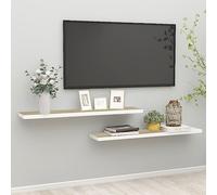 Youuihom Lot de 2 étagères murales flottantes - Aspect chêne - Blanc - 120 x 23,5 x 3,8 cm - En MDF - Avec montage invisible - Pour livres, décoration dans le salon, la cuisine, la salle de bain