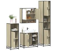 Youuihom Lot de 4 armoires de salle de bain en chêne Sonoma avec miroir, lavabo et armoires de salle de bain élégantes et pratiques pour salle de bain moderne