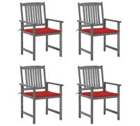 Youuihom Lot de 4 chaises de Jardin extérieur en Acacia Massif Gris 61 x 57 x 92 cm avec Coussins Rouge, Robustes et empilables, Style Rustique Moderne pour terrasse Balcon ou Camping
