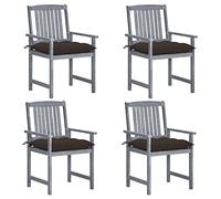Youuihom Lot de 4 chaises de Jardin extérieur en Bois d’Acacia Massif Gris 57 x 60 x 92 cm avec Coussin Taupe 50 x 50 cm Robustes et Confortables pour terrasse Balcon terrasse ou Camping