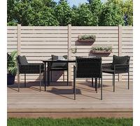 Youuihom Lot de 4 Chaises de Jardin Noir Résine Tressée 54x61x83 cm Cadre Acier Robustes Coussins Gris Foncé Rehausse Confort pour Terrasse Balcon Camping Plage