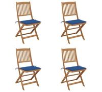 Youuihom Lot de 4 Chaises Pliantes de Jardin Exterieur en Bois d'Acacia 48,5 x 57 x 91 cm avec Coussin Bleu Royal Confortable et Robustes pour Balcon Terrasse Camping
