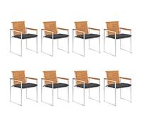 Youuihom Lot de 8 chaises de Jardin empilables Bois Acacia huilé 60 x 56 x 85 cm avec Coussins Anthracite, Robustes pour terrasse Balcon extérieur