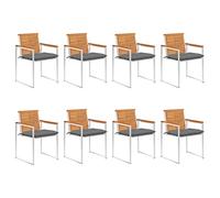 Youuihom Lot de 8 chaises de Jardin empilables en Bois d'acacia huilé 60 x 56 x 85 cm avec Coussins Gris 7 cm, Acier Inoxydable 304, Robustes pour terrasse Balcon extérieur