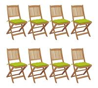 Youuihom Lot de 8 chaises Pliantes en Acacia Massif 48,5x57x91 cm avec Coussins Vert Vif, Pliantes et Robustes pour Jardin terrasse Balcon Fauteuil Exterieur
