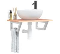 Youuihom Plateau de lavabo en chêne massif avec supports en acier 60 x 40 x 2 cm Étagère de salle de bain élégante pour un rangement peu encombrant et porte-serviettes