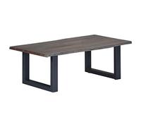 Youuihom Table basse grise en bois massif d'acacia avec bords naturels et pieds en métal, 115 x 60 x 40 cm, design industriel pour salon, bureau et comme table d'appoint polyvalente