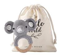 Youuys Hochet Bebe en Bois D'Animal, Anneau de Dentition en Bois pour Bébé, Hochet Au Crochet, Montessori Jouet Nouveau-né Bébé Cadeau (Éléphant)