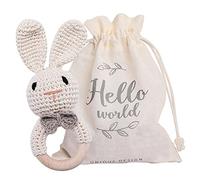 Youuys Hochet Bebe en Bois D'Animal, Anneau de Dentition en Bois pour Bébé, Hochet Au Crochet, Montessori Jouet Nouveau-né Bébé Cadeau (Lapin)