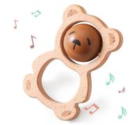 Youuys Hochet en bois pour bébé - Avec son - Fait à la main - Cadeau de naissance - Pour nouveau-né - Cadeau de naissance (ours)