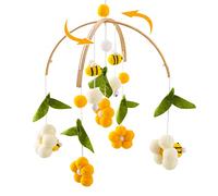 Youuys Mobile Bébé en Bois avec Boules de Feutre, Abeilles et Fleurs Mobile Bébé, Pendentif Cloche de Lit pour Lit Bébé, Décoration de Chambre d'enfant, Cadeau pour Bébé Fille et Garçon