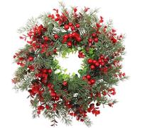 YouXiaor Couronne de Noël Décorative - Guirlande de Sapin Artificiel pour Porte - Décoration de l'Avent avec Baies