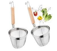 YouXiaor Passoire à pâtes en acier inoxydable - 2 pièces - Panier de service multifonction - Passoire de cuisine - Avec poignée en bois - Panier à pâtes - Cuillère chinoise