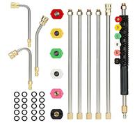Youxmoto Ensemble de baguette d'extension pour nettoyeur haute pression, 4000 psi, lance de nettoyeur haute pression avec 6 buses de pulvérisation, 30°, 90°, tige incurvée de 120°, 96,4 cm, connexion rapide de 1/4", remplacement pour anneau anti-fuite