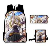 Youxy Anime Lucy Heartfilia Ensemble sac à dos 3 pièces Natsu Dragneel Cartable avec trousse à crayons Sac à bandoulière Fournitures scolaires pour garçons et filles, Type 4