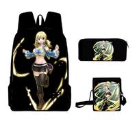Youxy Anime Lucy Heartfilia Ensemble sac à dos 3 pièces Natsu Dragneel Cartable avec trousse à crayons Sac à bandoulière Fournitures scolaires pour garçons et filles, Type 8.