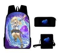 Youxy Anime Lucy Heartfilia Ensemble sac à dos 3 pièces Natsu Dragneel Cartable avec trousse à crayons Sac à bandoulière Fournitures scolaires pour garçons et filles, Type 7.